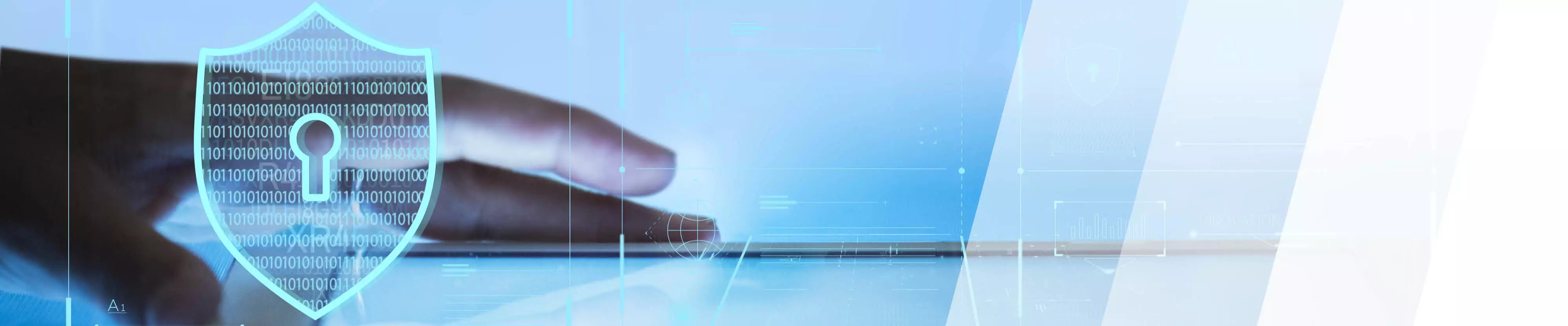 Hand auf einer beleuchteten Oberfläche mit Security-Symbol